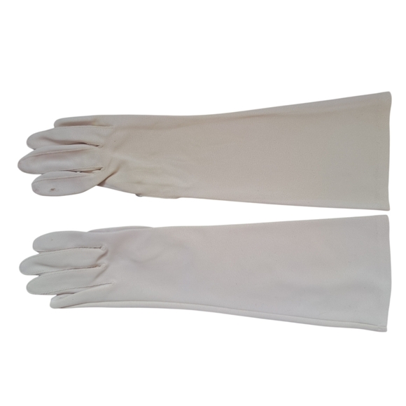 Vintage Opera Gloves Set of 2 Brown Leather /Off White Crenlon Crescendoe Nylon - Picture 8 of 13